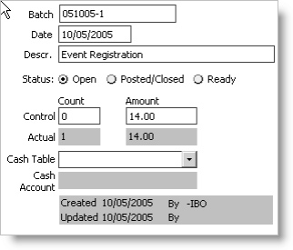 The Manage batches window data edit/entry area