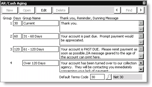 From AR/Cash, select Set up module, and click Aging.