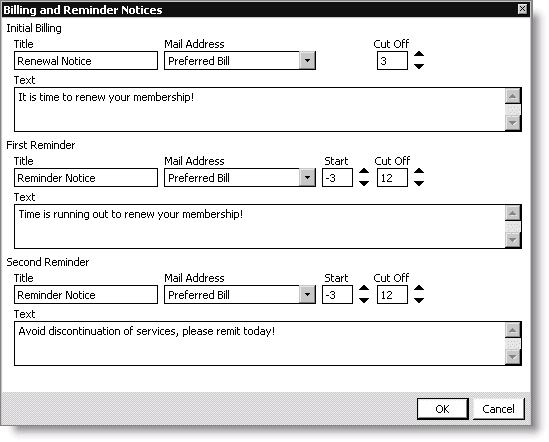 From Billing, select Set up module > Billing cycles, select a Cycle Name, and click Bills/Reminders