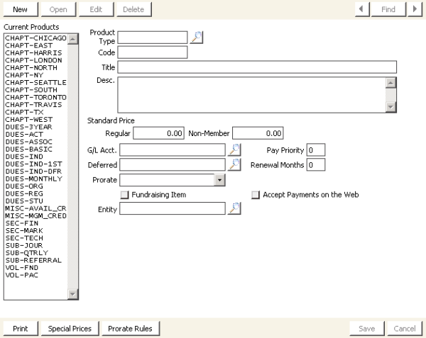 Desktop: Billing > Set up module > Products