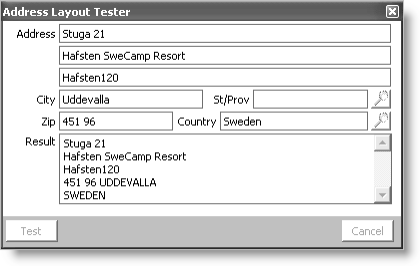 From Customers, select Set up tables > Country address layouts, and select Test Layout