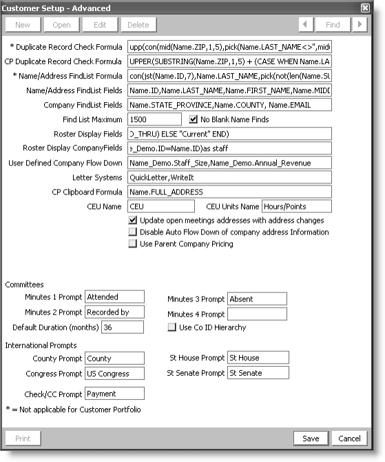 From Customers, select Set up module > General, click Advanced