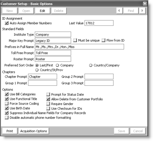 From Customers, select Set up module > General, and click Basic Options