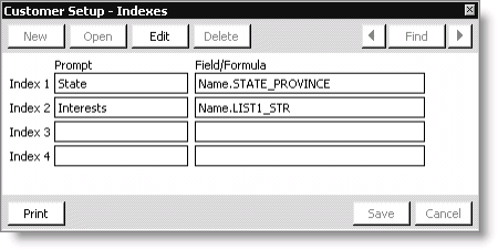 From Customers, select Set up module > General, and click Indexes