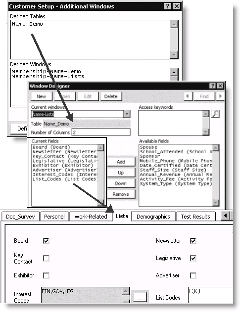 Sample Lists window tab