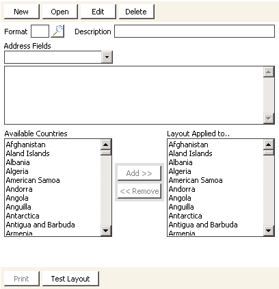 Desktop: Customers > Set up tables > Country address layouts