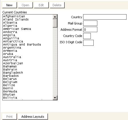 Desktop: Customers > Set up tables > Country names