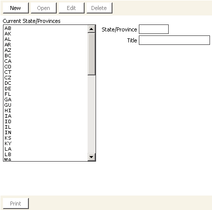 Desktop: Customers > Set up tables > State/province codes