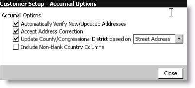 From Customers, select Set up module > General, click Address and Notes, and click Accumail Options