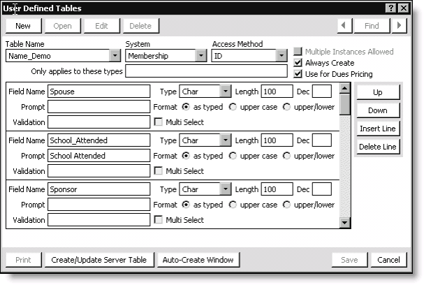 From Customers, select Set up module > General, click Additional Windows, and click Define Tables
