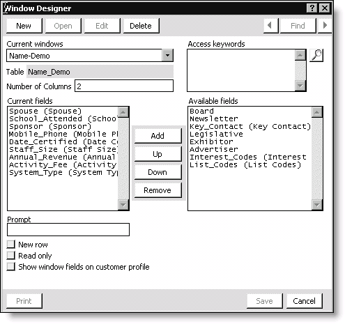 From Customers, select Set up module > General, click Additional Windows, and click Define Windows