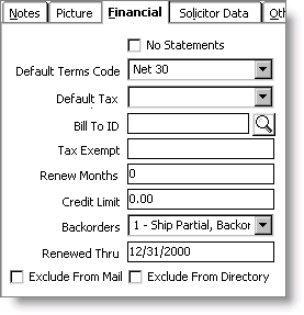 From Customers, select Manage customers, find customer record, and select Financial tab