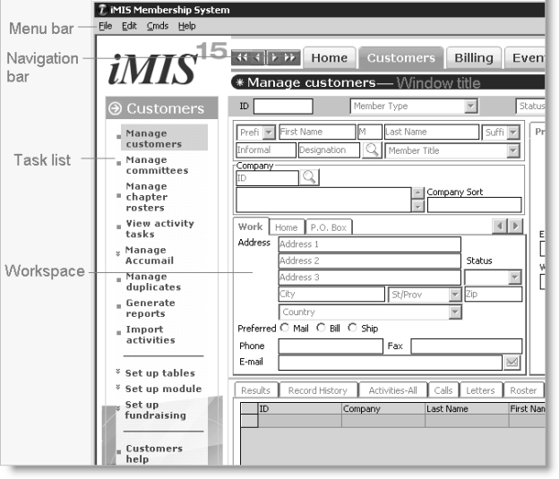 An example of the iMIS interface
