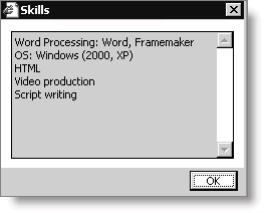 Example of the window displaying the entire contents of the read-only text field from the previous example