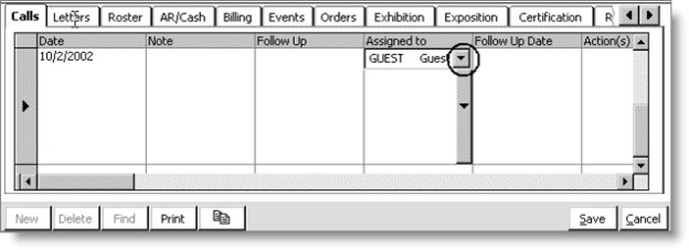 Sample Calls tab showing the drop-down arrow from which to select a value