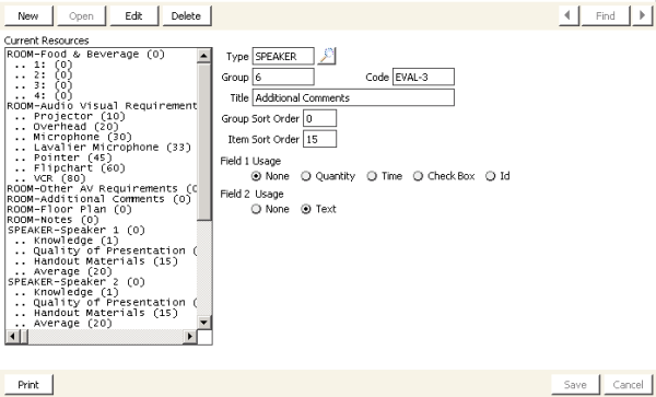 Events > Set up tables > Event resources