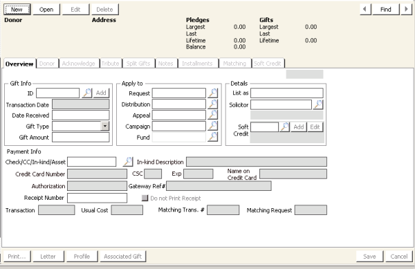 Desktop: Fundraising > Enter and edit gifts