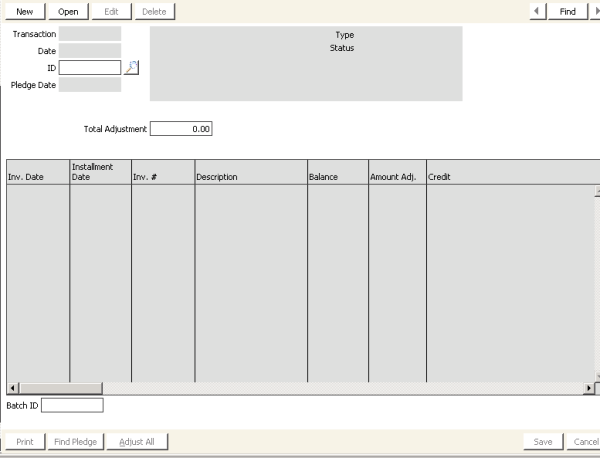 Desktop: Fundraising > Enter and edit adjustments > Pledge credit memos