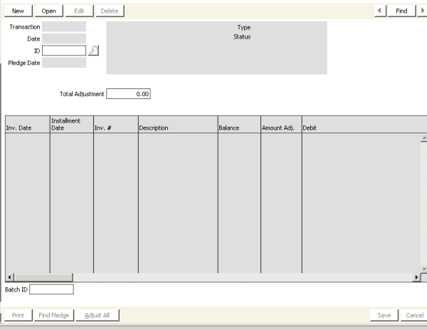 Desktop: Fundraising > Enter and edit adjustments > Pledge debit memos