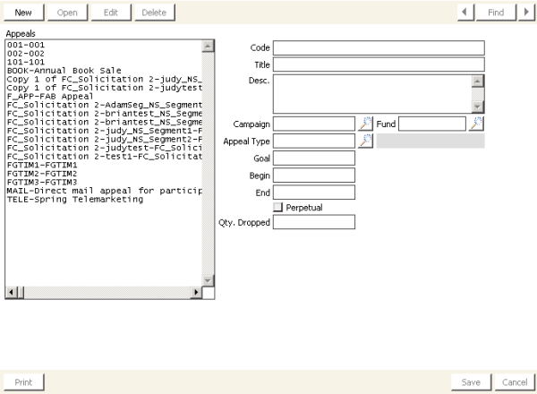 Desktop: Fundraising > Set up tables > Appeals