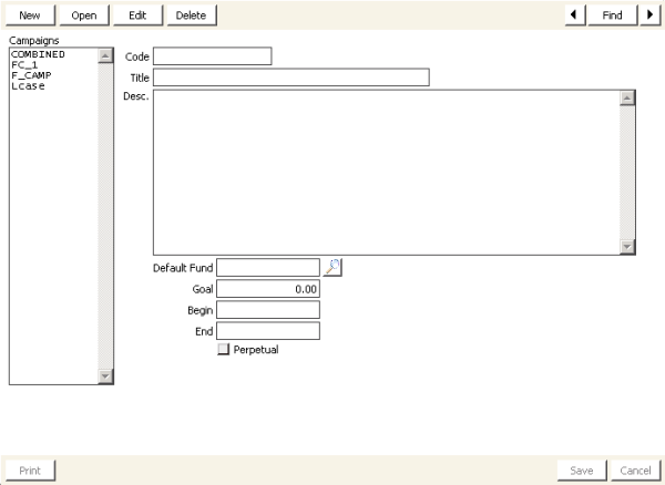 Desktop: Fundraising > Set up tables > Campaigns