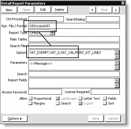 Example of a report modified for VAT