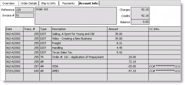 From Orders, select Enter and edit orders, open an invoiced order, and select the Account Info tab