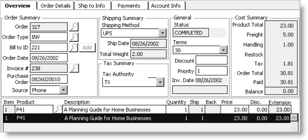Example of an original invoiced order - Invoice # 238