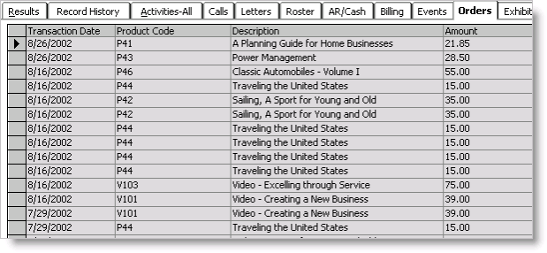 From Customers, select Manage customers, open a customer record, select the Orders tab, and click History