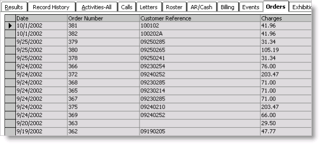 From Customers, select Manage customers, open a customer record, select the Orders tab, and click Current