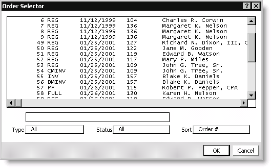 From Orders, select Enter and edit orders, click Open or Find, select the Order field's Find icon, and click OK