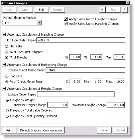 From Orders, select Set up module, and click Add-on Charges