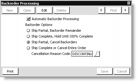 From Orders, select Set up module, and click Backorders