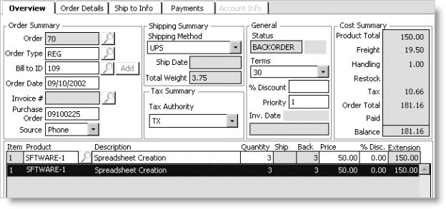 Example of a backorder