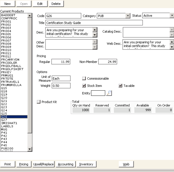 Desktop: Orders > Manage inventory > Manage products