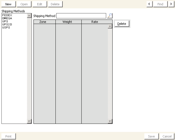 Desktop: Orders > Setup tables > Freight by Weight