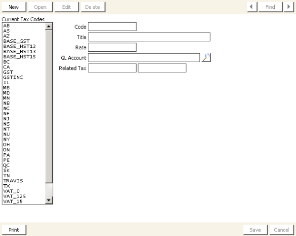 Desktop: Orders > Set up tables > Tax codes