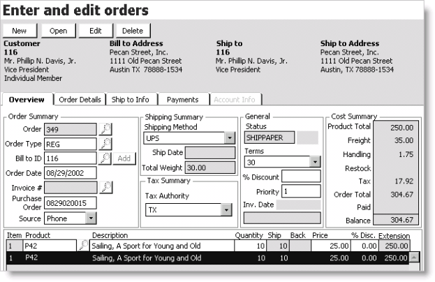 Example of the purchase quantity discount defined in the example above as generated for an M type customer