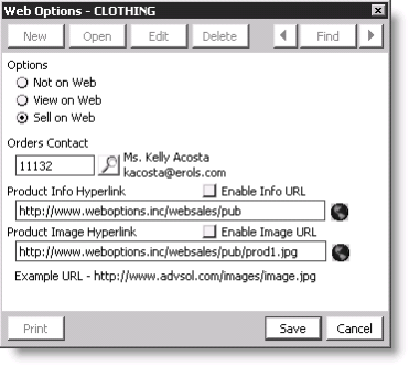 From Orders, select Set up tables > Product categories, select a category, and click Web Options