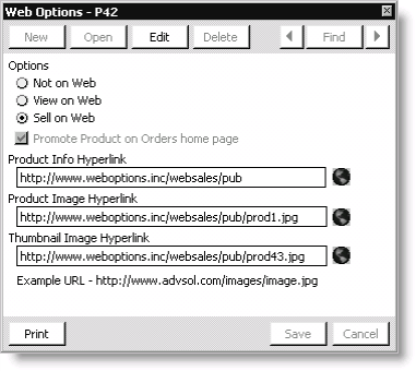 From Orders, select Manage inventory > Manage products, select a product from the list of Current Products, and click Web