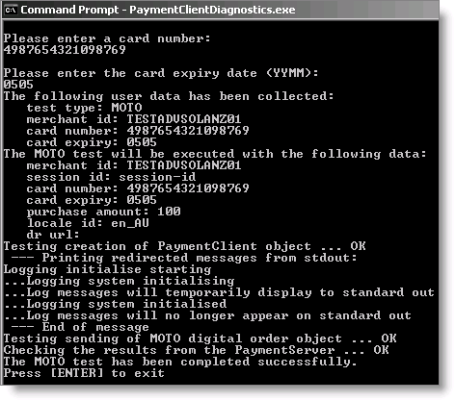 Example of a successful test transaction