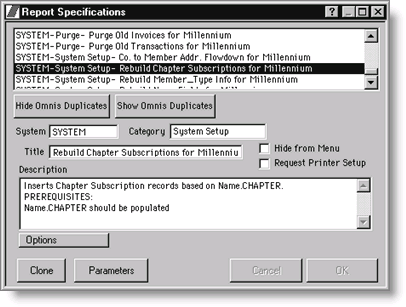 Example: Select a Report from the SYSTEM-System Setup.