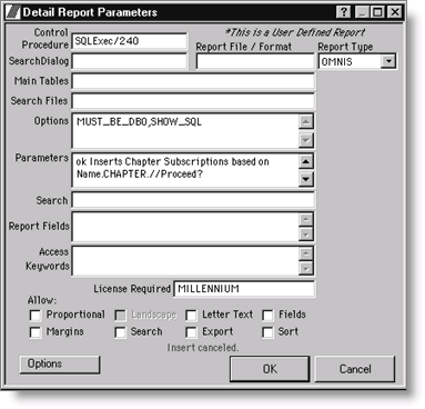 Example: Enter MUST_BE_DBO,SHOW_SQL in the Options box.