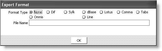 From the module you are in, select Generate reports, select a Report Type and Available Report, click Options, and select Export Format