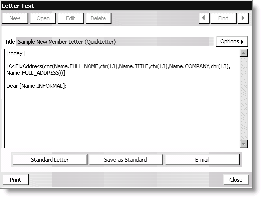 From Customers, select Generate reports, select Letters from the Report Types list, select a letter, and click Options > Letter Text