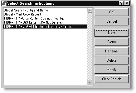 Manage Ad Hoc searches in Select Search Instructions window