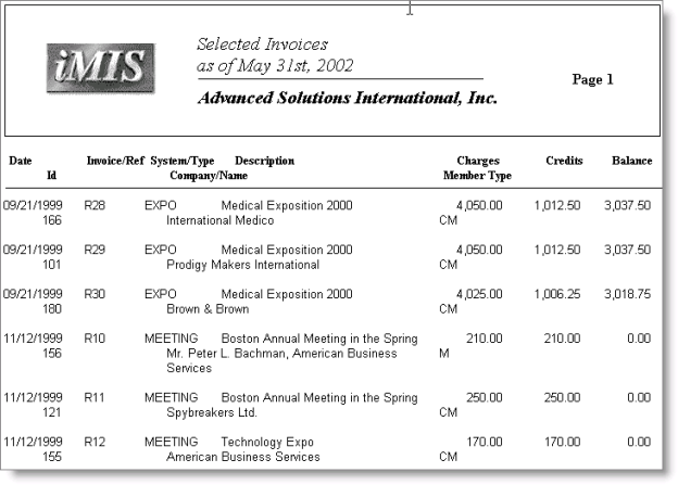 Desktop: AR/Cash > Generate reports > Selected Invoices 