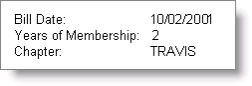 A portion of the text entered in the Parameters area with merge data from the resulting renewal notice.