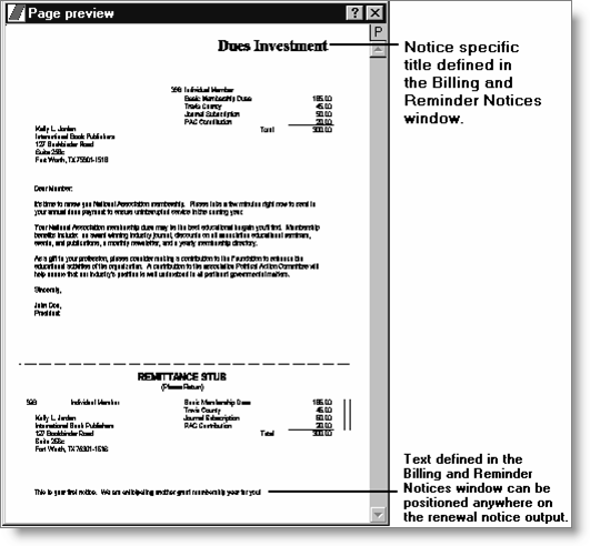 Dues Renewal Notice with reminder text