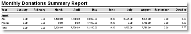 Monthly Donations Summary Report